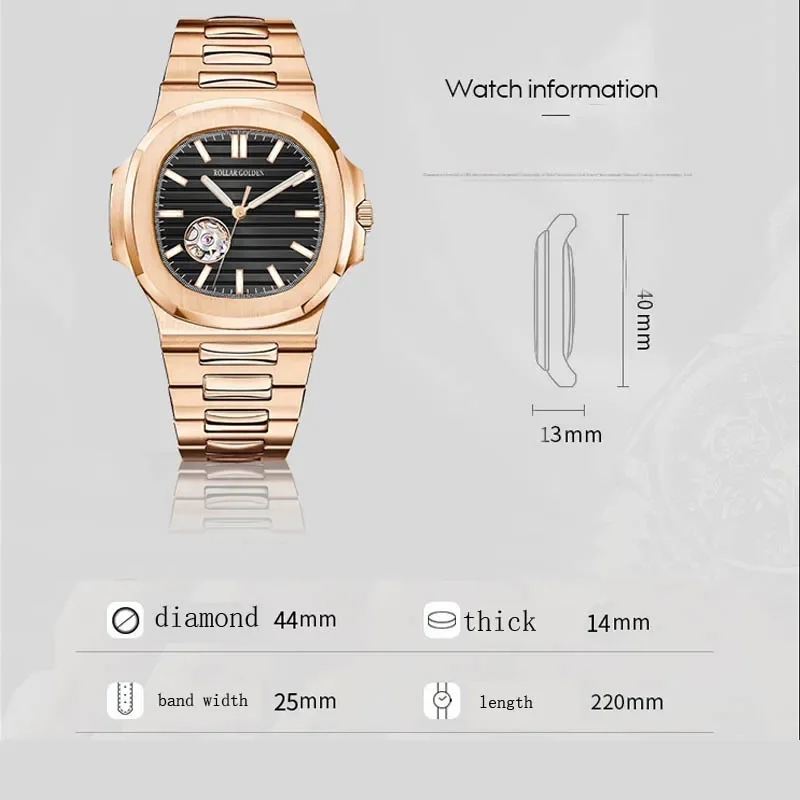 Dropshipping Classic Automatic Watches for Men Mechanical Mens Wristwatches Rose Gold Stainless Steel Reloj Hombre Male Clock