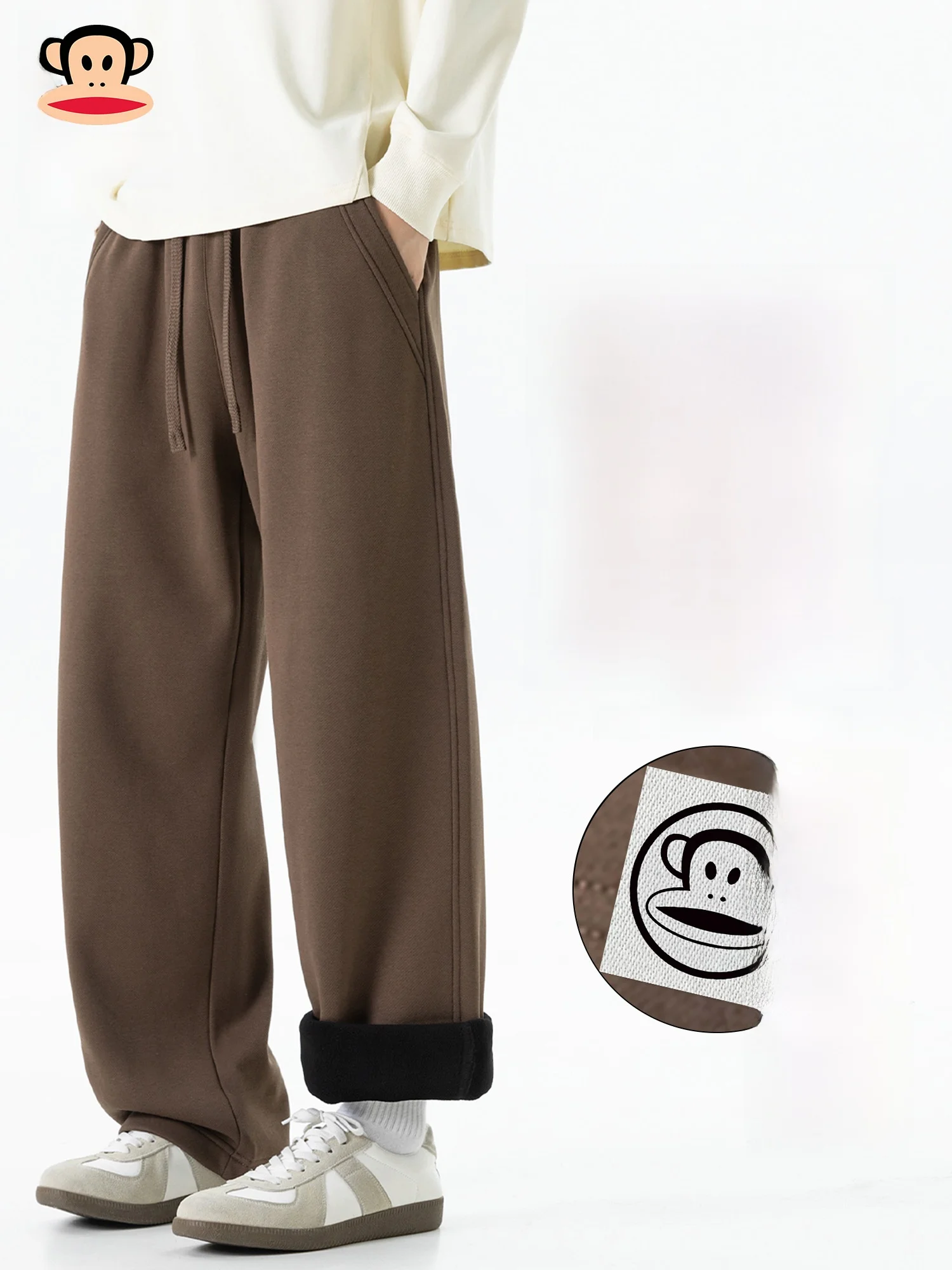 

Мужские повседневные брюки Paul Frank с утепленной флисовой подкладкой, весенние, свободного кроя, в стиле ретро, удобные, из смесового хлопка и полиэстера