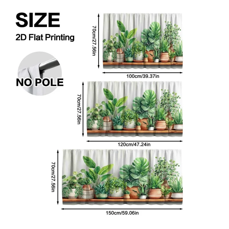 VIKAMA Decorative Cabinet Curtains Potted Plant Pattern Natural Style Dustproof Drapes for Living Room Bathroom Cupboard