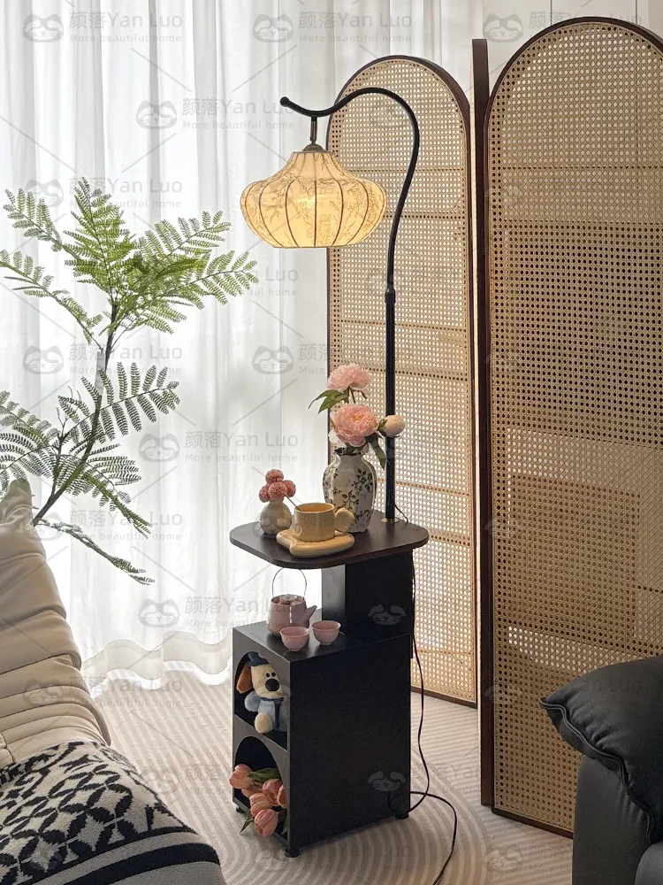 Floor lamp with storage, mid-century modern style, for living room, bedroom, bedside table, or counter
