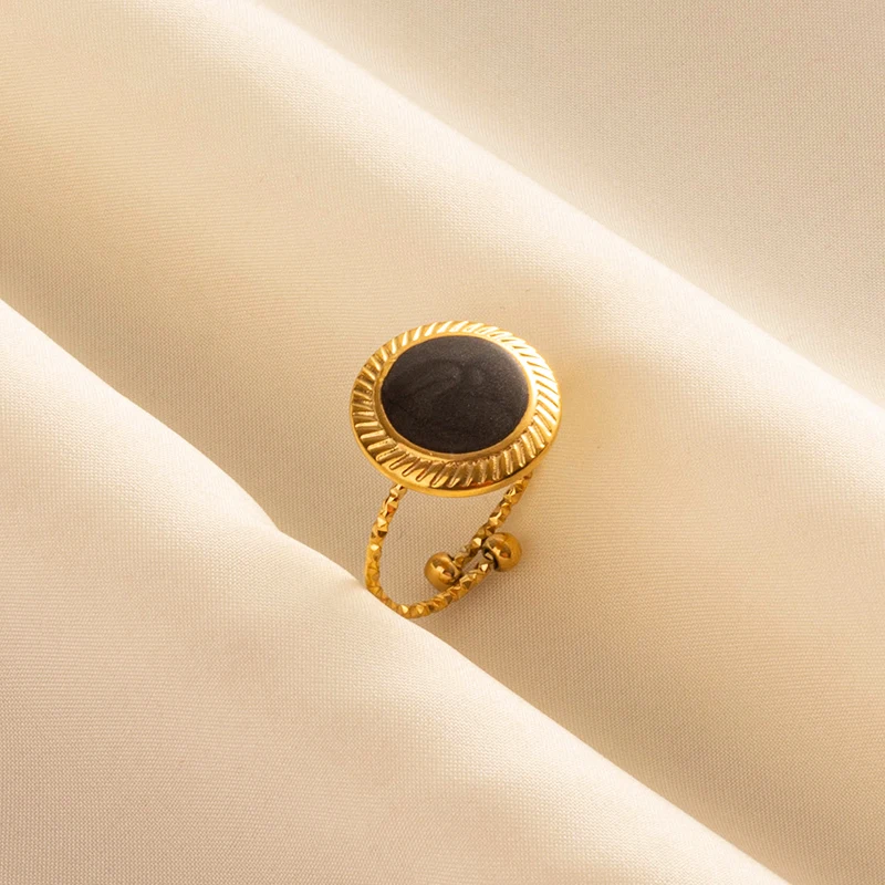 Various Retro Black Enamel Golden Ring Openable Adjustable Stainless Steel Finger Ring Chic Women Jewelry Girls Birthday Gifts