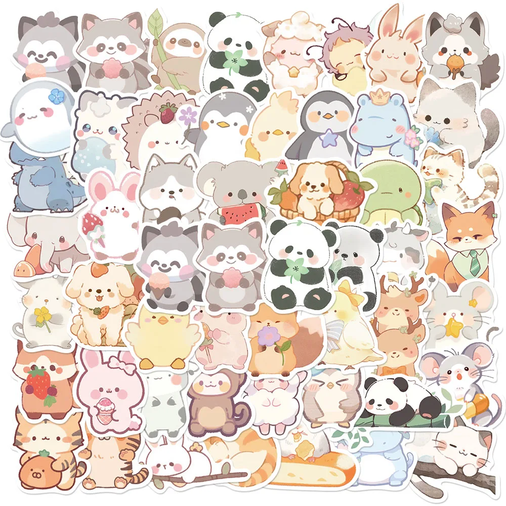 50PCS Q Edition Animal Sticker Graffiti Cute Creative Waterproof Decoration DIY Refrigerator Diary Notebook Anime Sticker