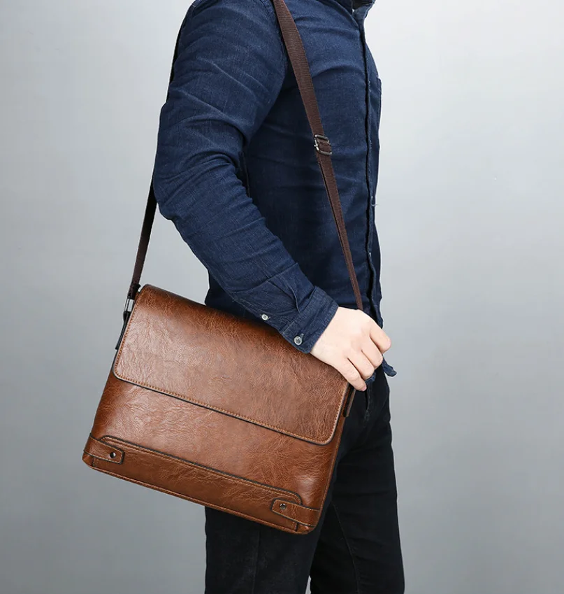 Retro Men Business Briefcase PU Leather Waterproof Laptop Shoulder Bag Tote Bags Messenger Crossbody bags Computer Мужская сумка