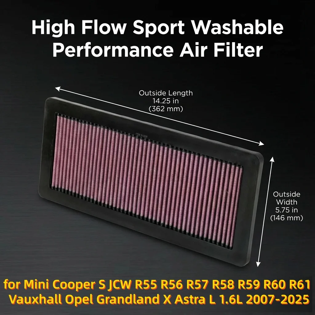 

for Mini Cooper S JCW R55 R56 R57 R58 R59 R60 R61 Vauxhall Opel Grandland X Astra L 1.6L 2007-2025 High Flow Air Filter 33-2936
