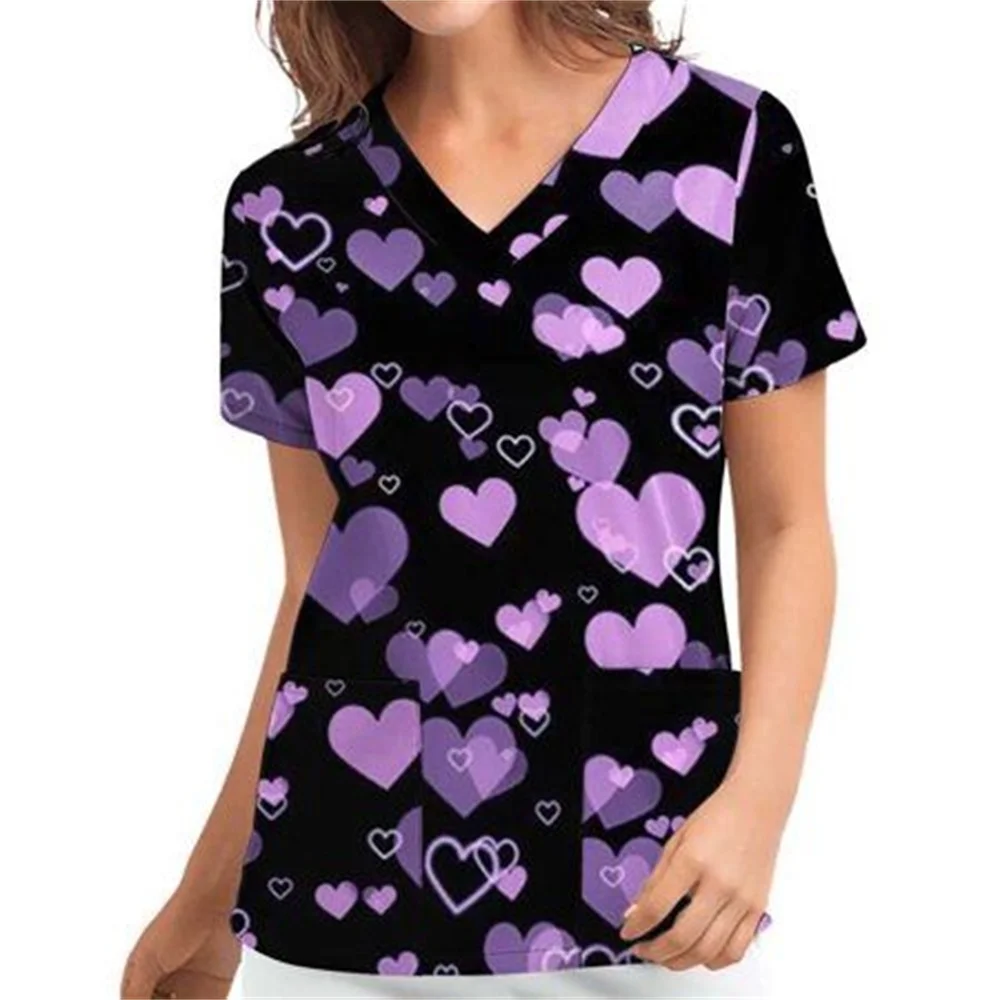 2023 Women's Short Sleeve Doctor Tops Overalls Animal Print T-Shirt Overalls Uniform Pet Grooming Agency Uniform Tops