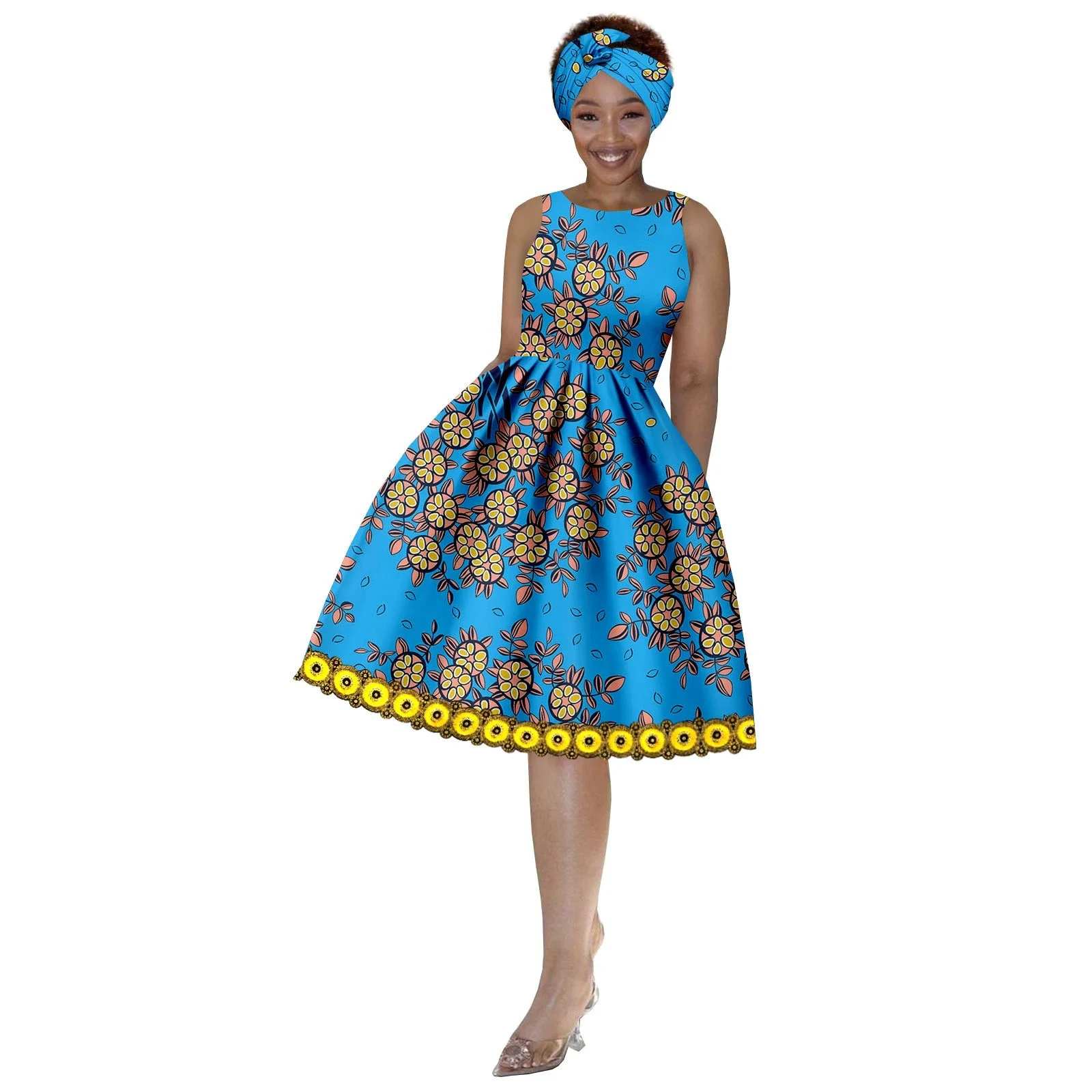 فستان جنسي نسائي أفريقي على الموضة جديد لعام 2025 فستان أنقرة مطبوع بدون أكمام ورقبة دائرية مع حجاب لحفلات أعياد الميلاد وحفلات الزفاف