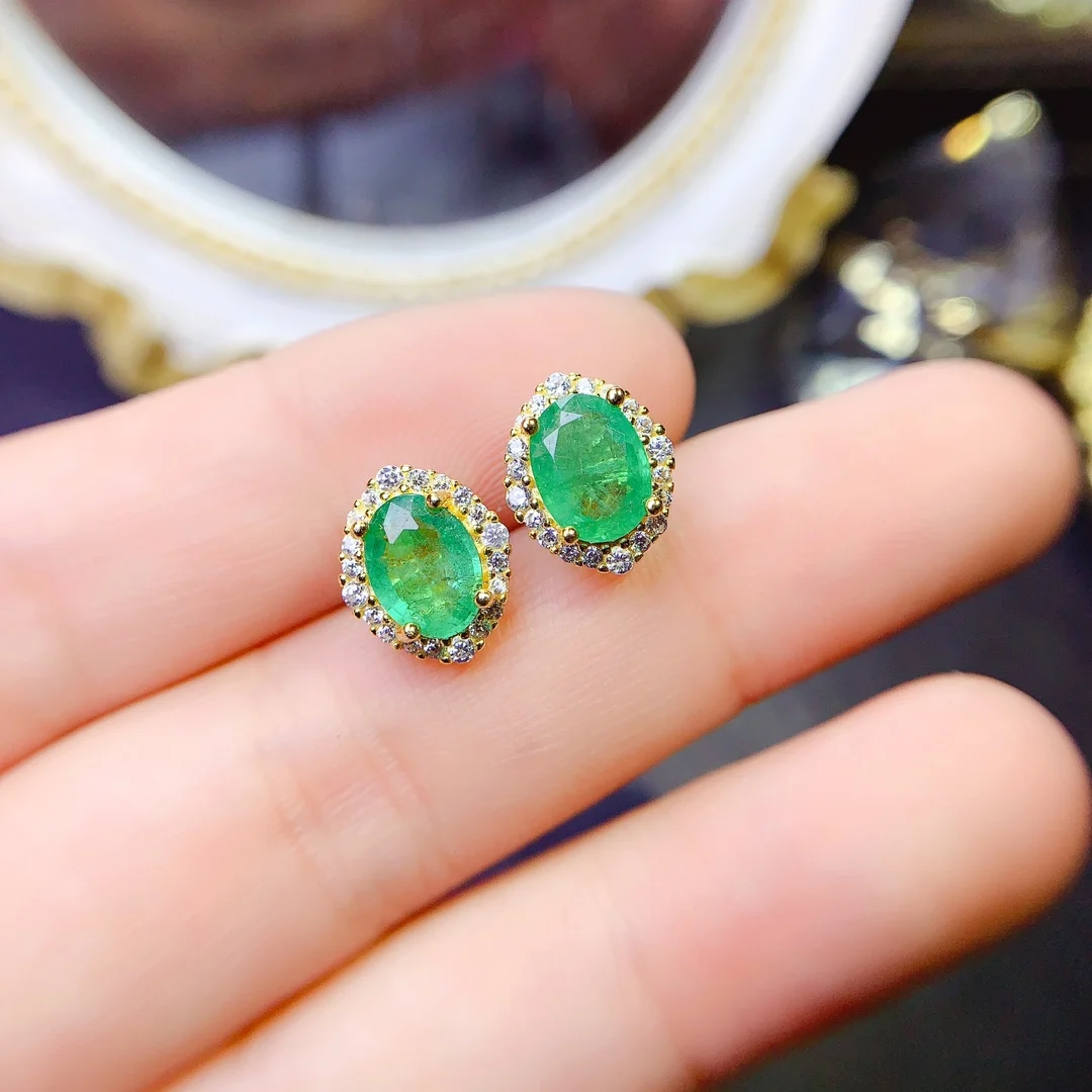 Sterling silver 925 Natural emerald earrings Luxury women's Christmas Gift Nail Wedding Free Shipping Boutique jewelry