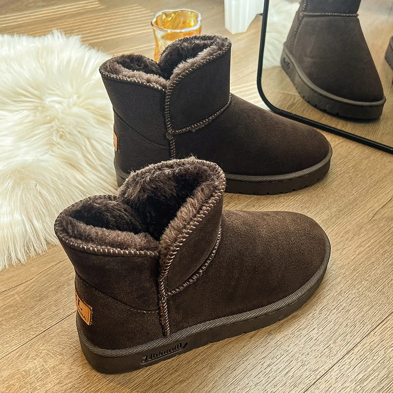 Snow boots female fur one short winter new style thickened velvet warm cotton shoes