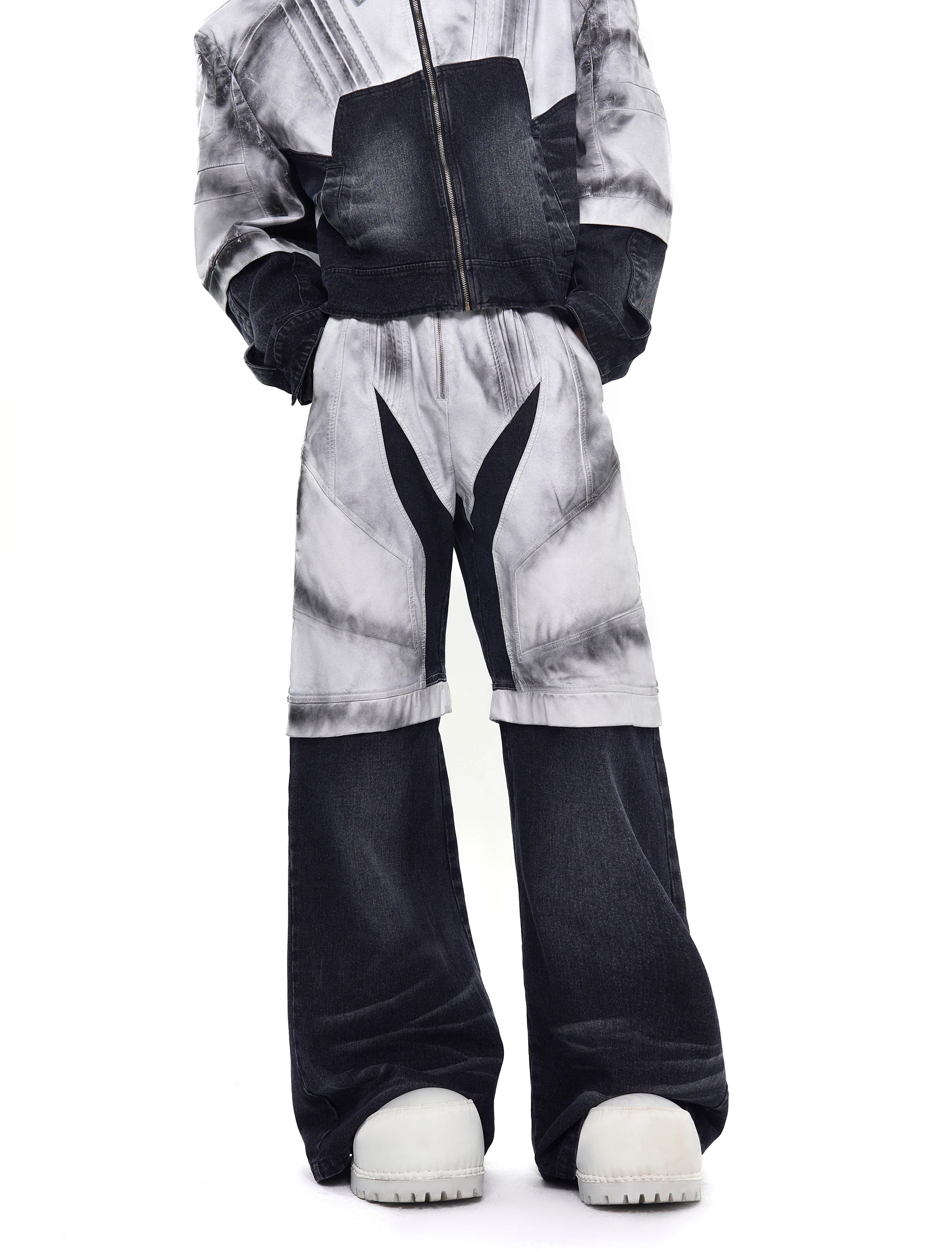 

Start Exceed End Original Patchwork Design Hand-Painted Faded Leather Men's Jeans Wide Leg Pants Autumn Heavy Work Casual Youth