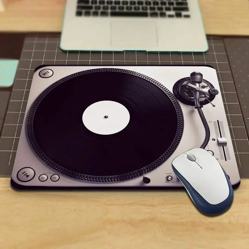 Old Good Looking Turntable Playing a Track from Black Vinyl Top View   Non-Slip Rubber Mouse Pad for Computers 9.5 x 7.9 Inch