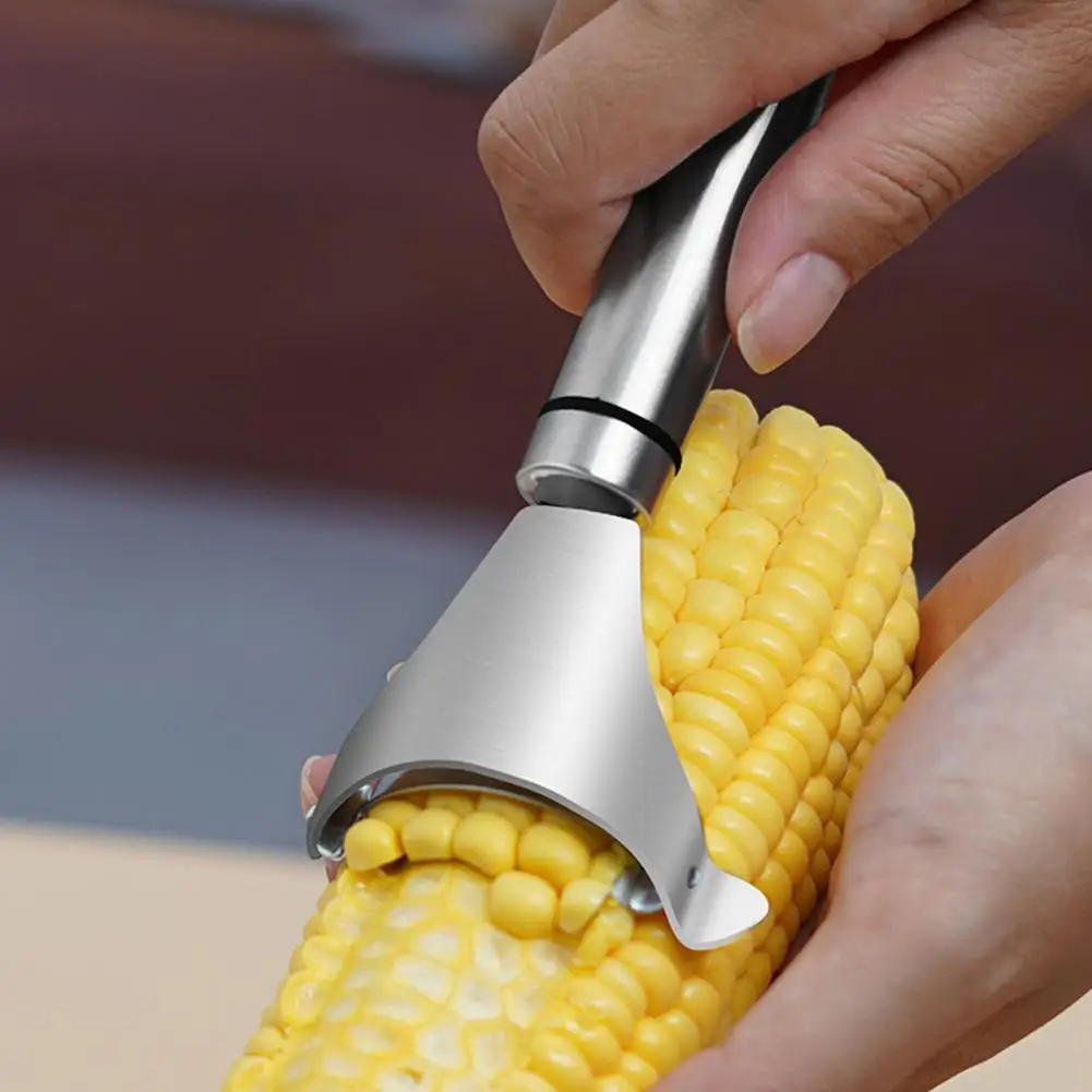 Easy to Clean Corn Peeler Kitchen Utensil for Corn Lovers Stainless Steel Corn Cob Peeler Long Handle Stripper Set for Home