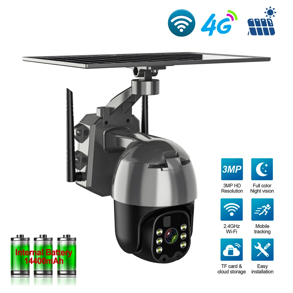 PTZ Camera Solar Surveillance Camera Security Protection Solar Panel 카메라 Rechargeable Battery Wifi Outdoor Camera Support ICam+