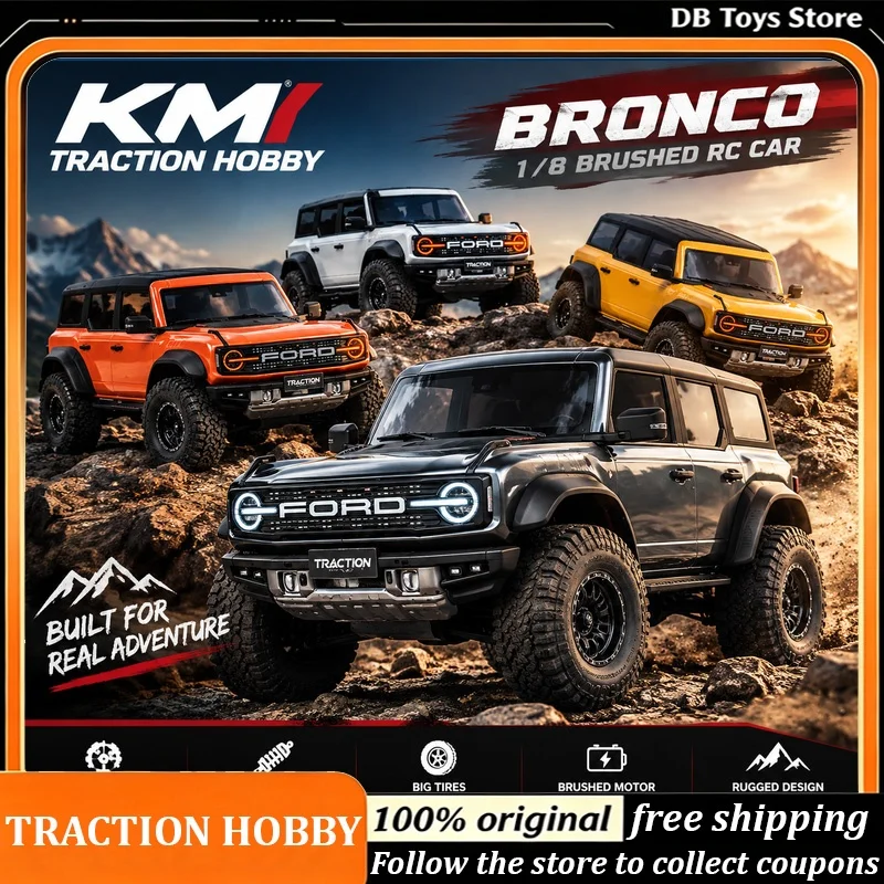 KM Traction Hobby 1/8 Ford Bronco RC Crawler Brushed 4WD Dual Speed Lock Differential Simulation Off Road RC Car Hobby Model Toy