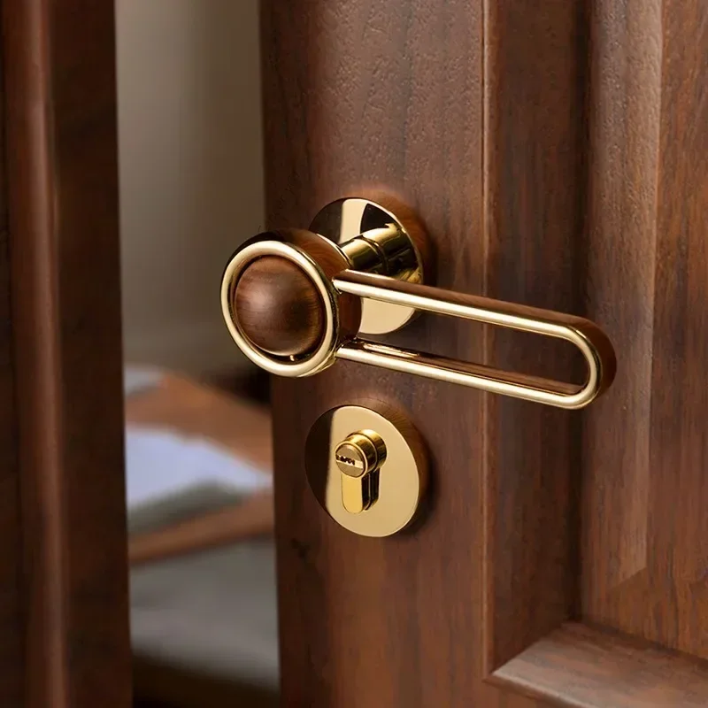 Modern Minimalist Original Home Door Lock Bedroom Silent Indoor Mechanical Split Lock Children Room Walnut Creativit Door Handle