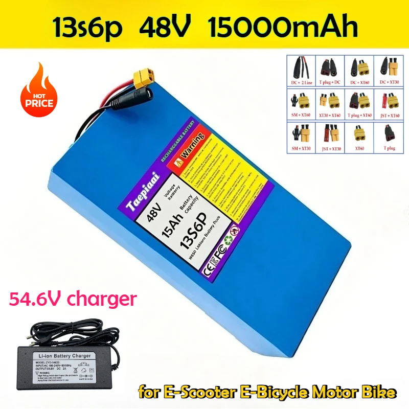 13s6p 48v  15000mAh/15Ah 18650 Lithium Battery Pack Built-in BMS Protection Board Replacement Battery +54.6Vcharger