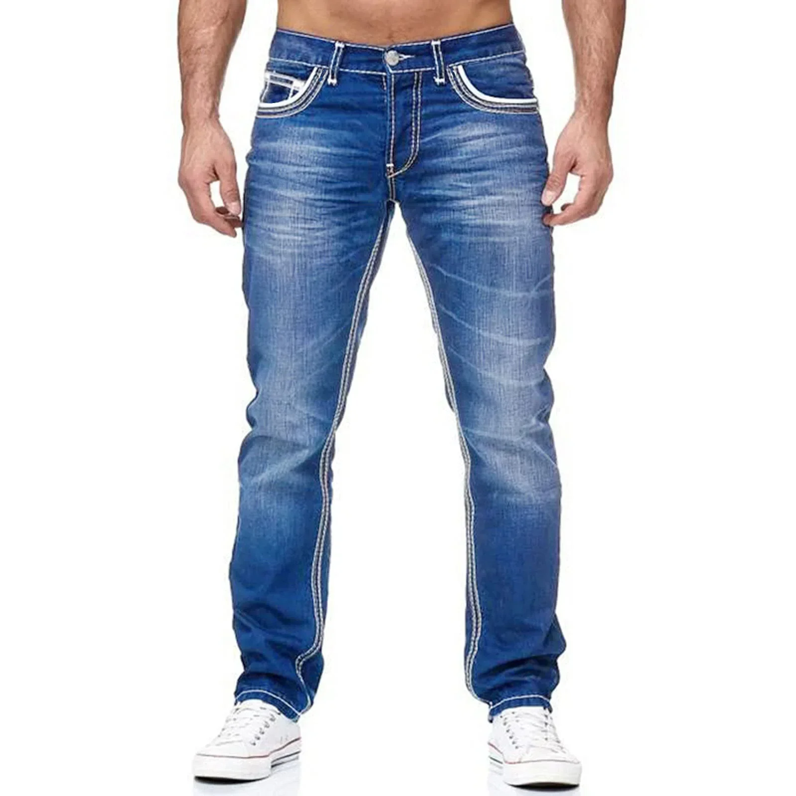 Jeans crayon taille moyenne pour hommes, pantalons de base en denim, longueur de rinçage, coupe couvertes, streetwear décontracté vintage, DistMurcia Denims