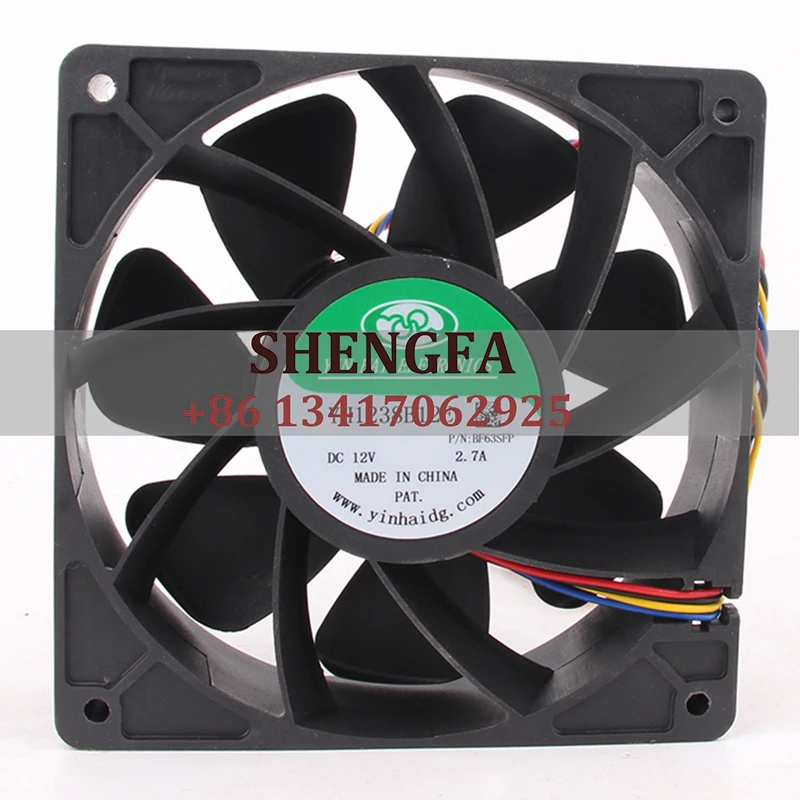 

Yinhai Case Fan Dual Ball Bearing YH1238B12E 12V 2.7A 120X120X38MM 12cm 12038 4 Wires High Power Inverter Cooling Fan