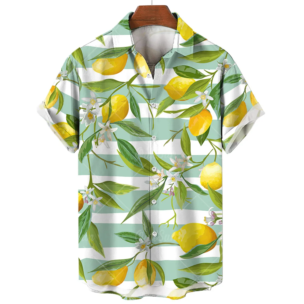 

Men's fashionable short-sleeved shirt, summer casual shorts, fruit printed top