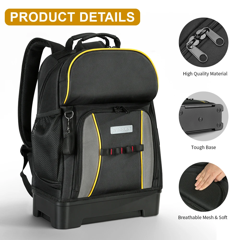 حقيبة ظهر WINHUNT شديدة التحمل - مقاومة للماء ومتينة مع جيوب متعددة الاستخدام لعمال البناء والكهربائيين