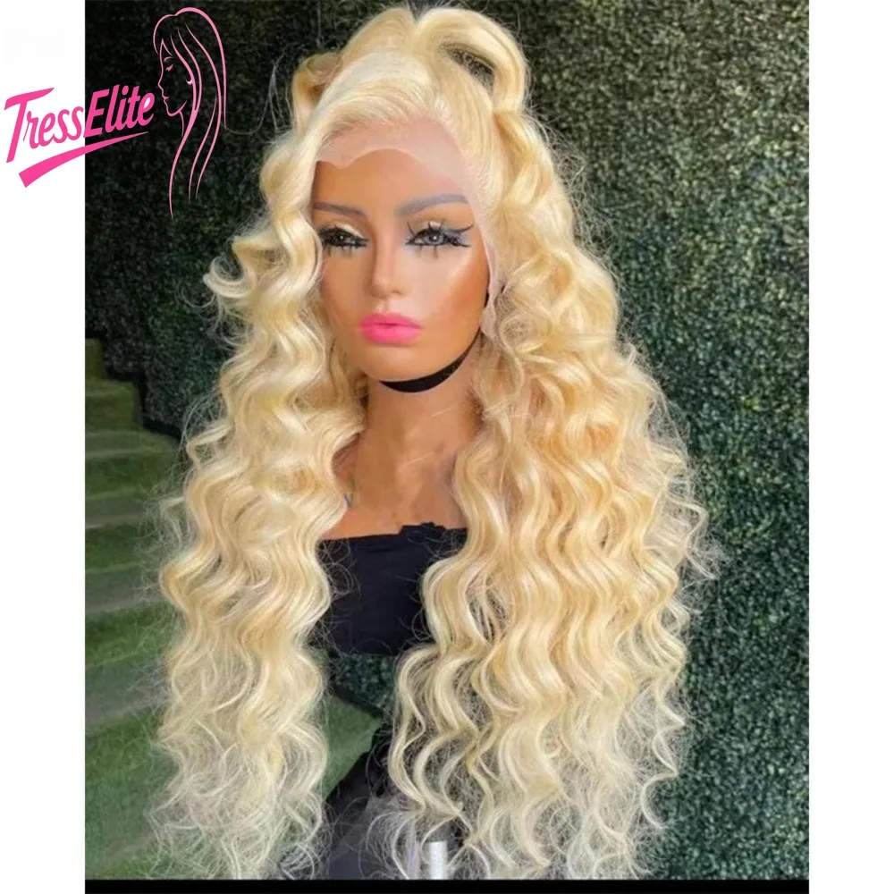 

Высокое качество 13x4 кружева спереди свободные глубокие человеческие волосы 613 # 16-30 дюймов бразильский парик Virgin Remy Blones ручной работы в экзотическом стиле