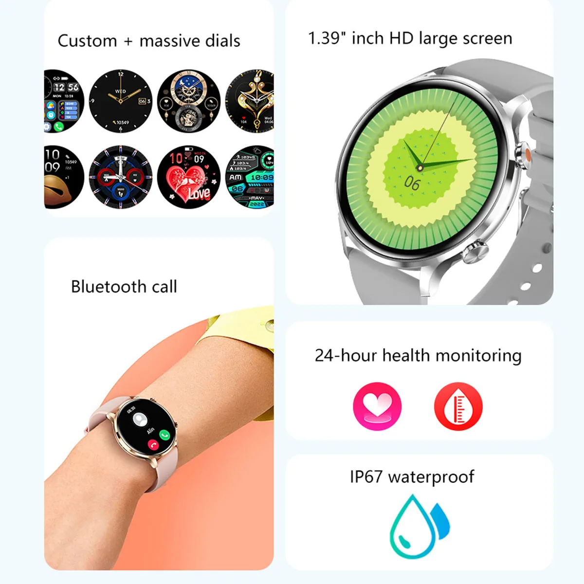 Ever Move QS40 Smart Watch Bluetooth Call Heart Rate Blood Pressure Monitoring IP67 Waterproof Sports Smart Watches for Men Wome