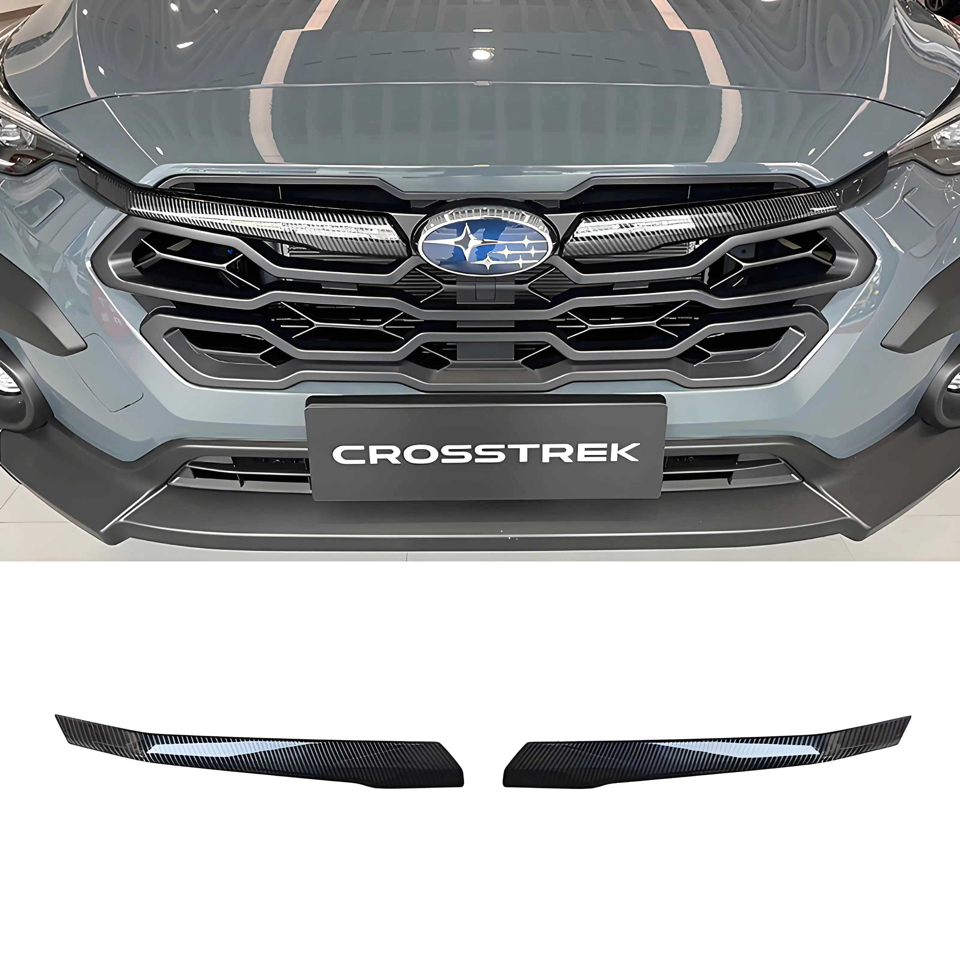 For Subaru Crosstrek 2023 2024 Carbon Fiber Style Car Grille Trim Strip Cover Accessories
