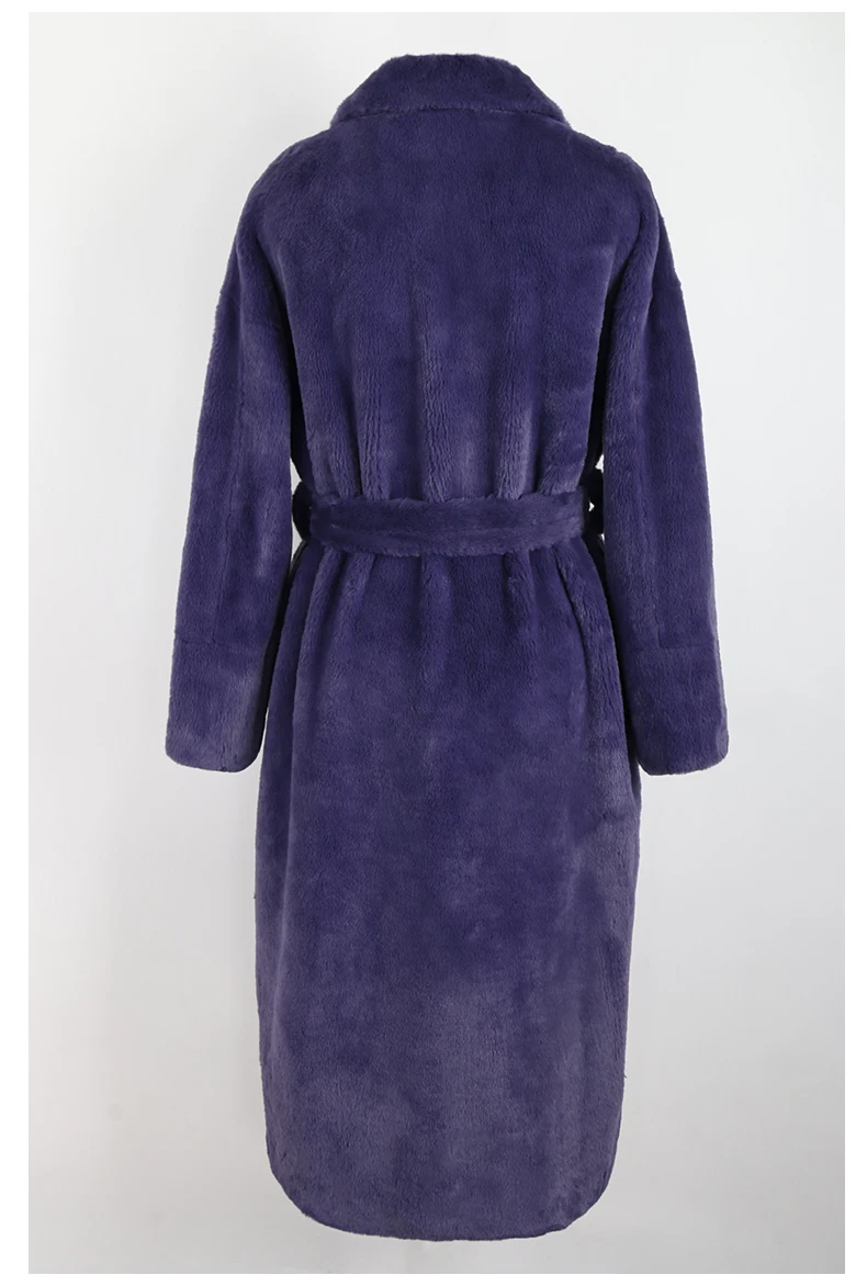 Nerazzurri Winter Long Purple Black Green Fluffy Thick Warm Luxury Faux Fur Coat Women Sashes New Arrival 2022 Furry Overcoat