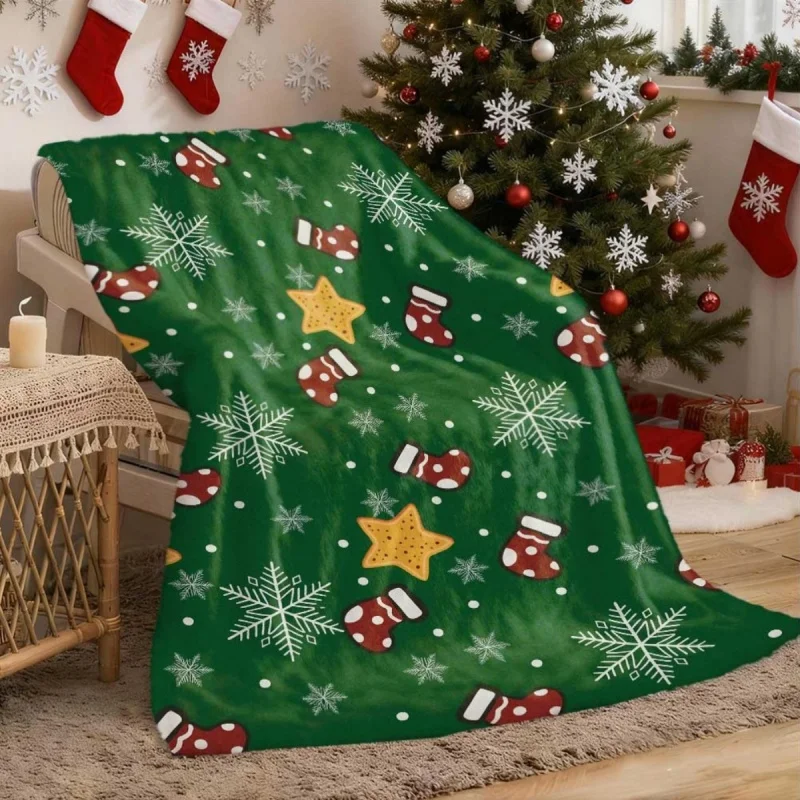 Coquette Red Beige Bow Christmas Tree Pine Branch Cream Base Flannel Throw Blanket, Vintage Bow Tree Holiday Decor Blanket