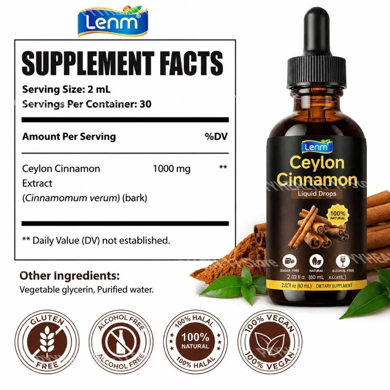 Ceylon Cinnamon Liquid Drops for Digestive Balance and Metabolic Function Support for Men Women Sugar-Free 60ml