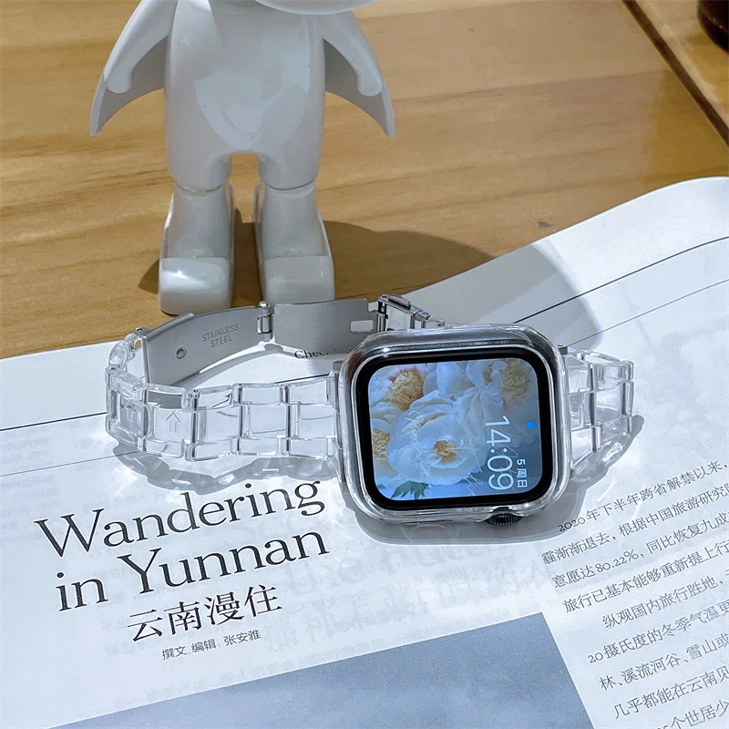 Tali Transparan Ramping untuk Jam Tangan Apple 44Mm 40 41 45Mm Seri SE 654 Tali Jernih Pada Jam Tangan Pintar untuk Iwatch 38Mm 42Mm Gelang Jam Tangan