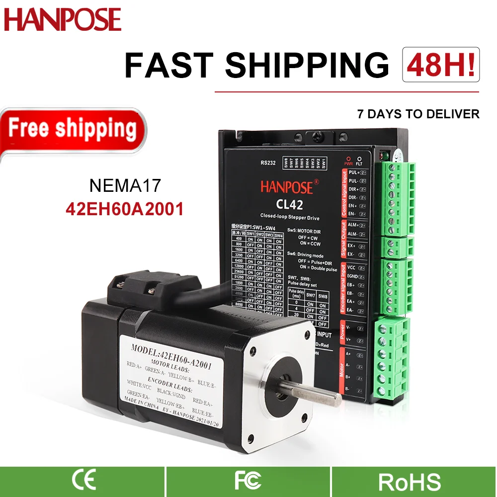 HANPOSE 42 Motor Hybrid torque nema17 Stepper motor 42EH60A2001 2.0A 0.8N.m 60MM CL42 Drive Closed Loop CNC Controller Kit