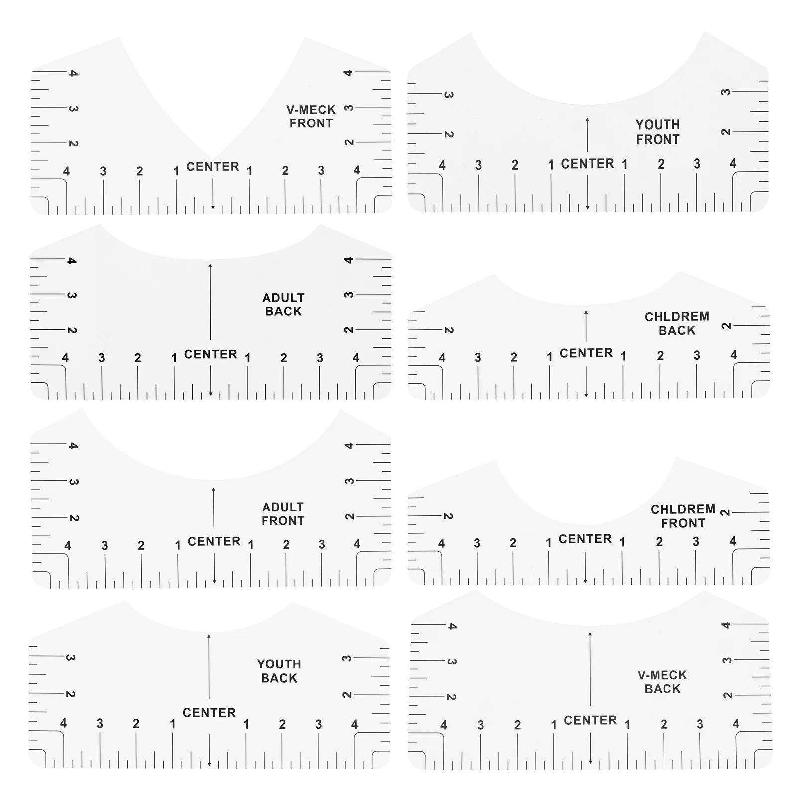 8 قطعة تي شيرت توسيط حاكم المهنية تي شيرت دليل دقيق الرقبة أداة قياس محاذاة قالب دائم ضوء المحمولة