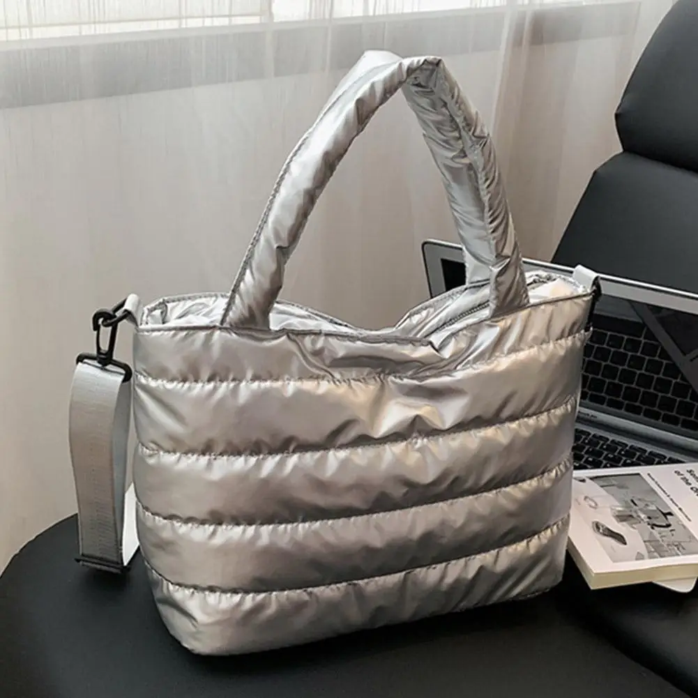 Damenhandtaschen, leichte Puffy-Handtasche mit großem Fassungsvermögen, gesteppte Schultertasche mit verstellbarem Riemen, Puffer-Tragetasche, Einkaufstasche – Detail 5