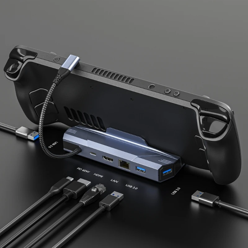 Steam Deck Dock 6 in 1 Steam Deck/Rog Ally 2023 Docking Station Stand 3*USB 3.0 HDTV 4K@60Hz Gigabit Ethernet PD 100W Hub