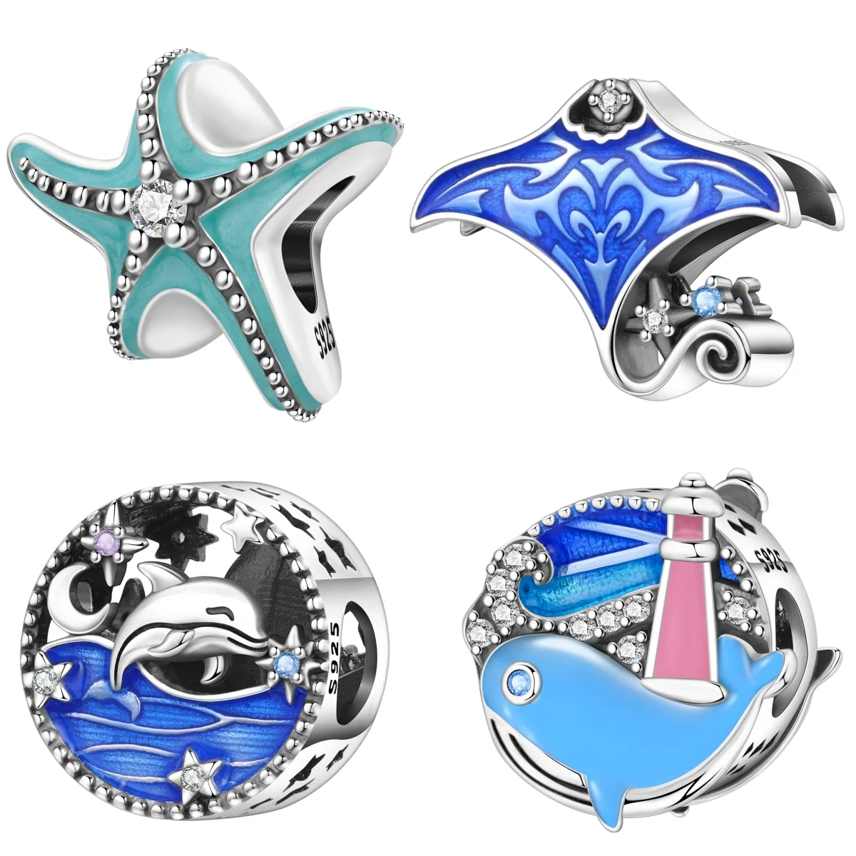 

Orstarry S925 Sterling Silver Charm Starfish, Dolphin Jellyfish, Devilfish Bead Pendant For Bracelet DIY Jewelry Making Gift﻿﻿﻿