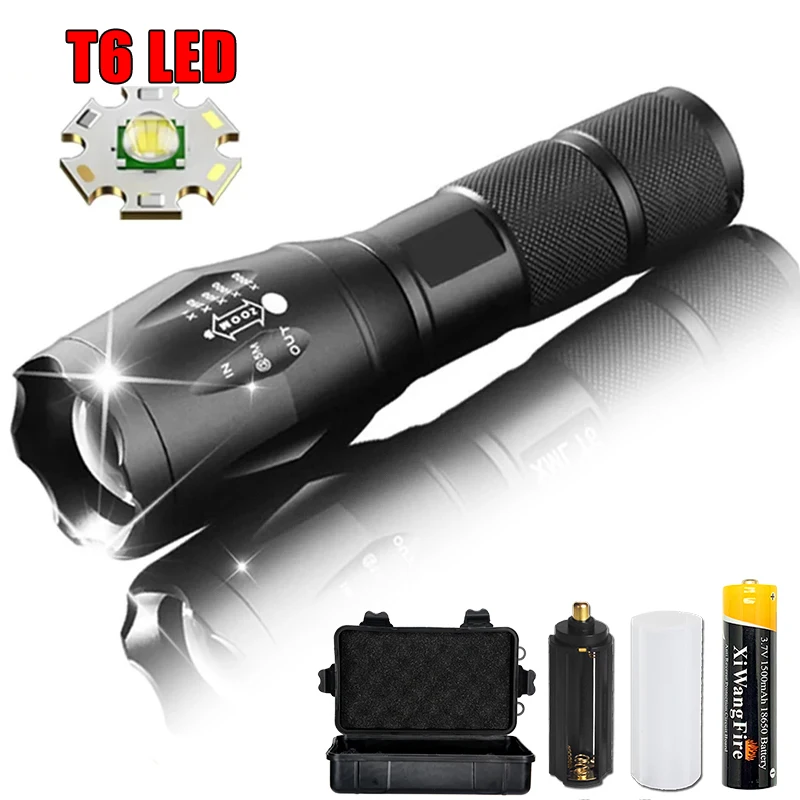 High Power Outdoor Led Flashlight 5 Lighting Modes  Aluminum Alloy Zoom Tactical Torch Use 18650 Battery Camping Emergency Lamp