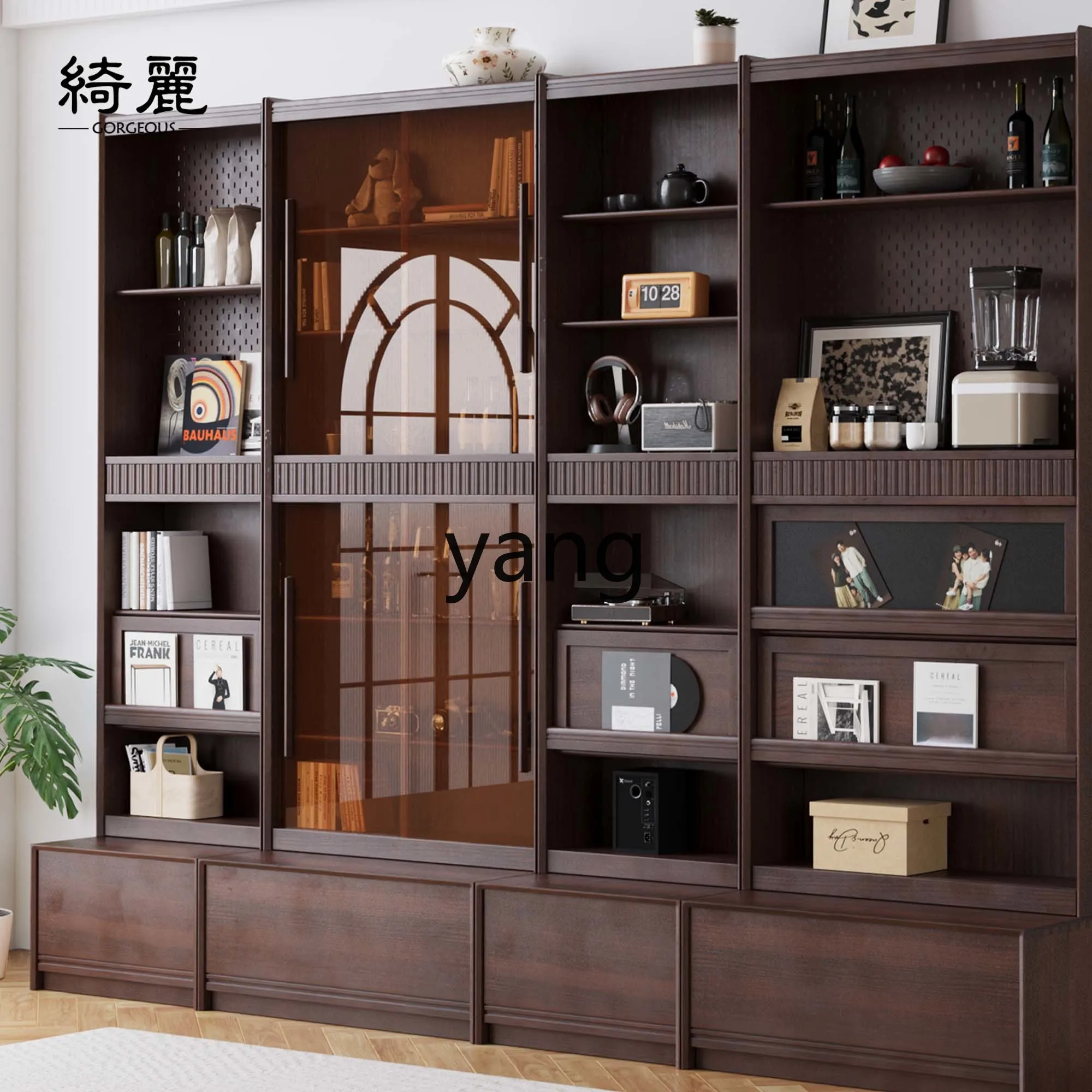 CX solid wood combination bookcase integrated whole wall display cabinet floor glass bookshelf