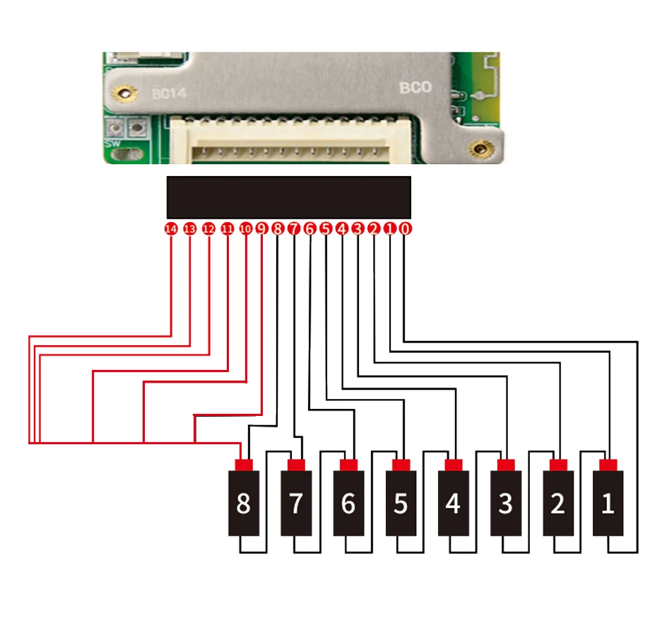 JiaBaiDa Automized Identify 7s-14s 7S 8S 9S 10S 11S 12S 13S 14S 20A 30A LFP NMC Smart BMS 24V 36V 48V Battery Management System
