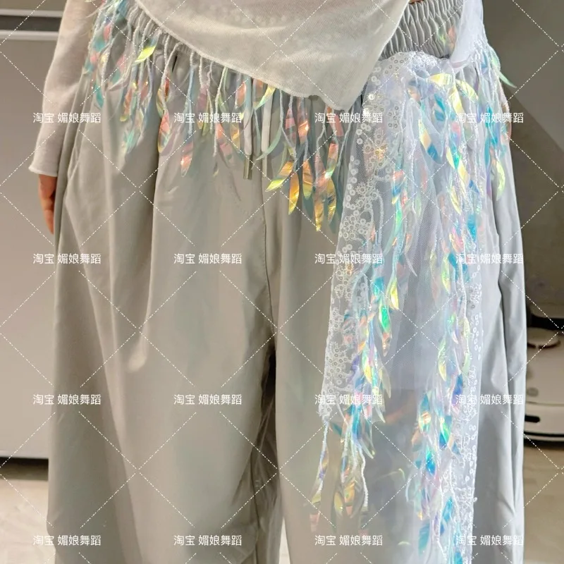 Maßgeschneiderter Jazz Dance Hip Hop Furz Vorhang Street Trend Pailletten Hüfttuch Quaste Taille mit Bauchtanzbekleidung Taillenkette Schal