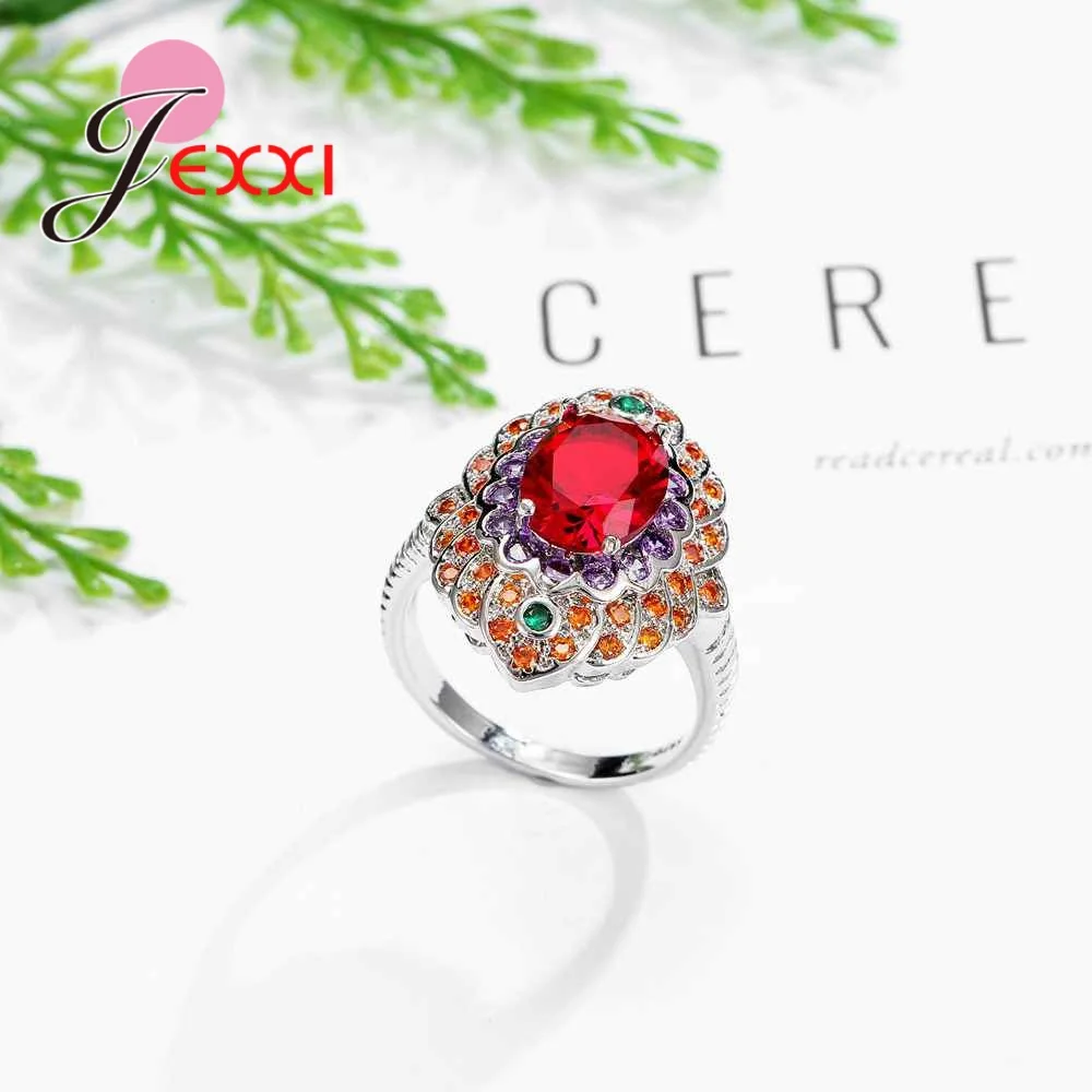 Bohemia Style Fashion Colorful CZ Party Wedding Rings For Women Gift 925 Sterling Silver Anniversary Engagement Ring