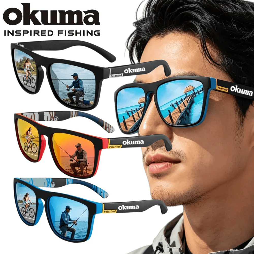 Óculos de sol polarizados okuma, 6 cores, proteção uv400, para homens e mulheres, para atividades ao ar livre, caça, pesca, direção, bicicleta, caixa opcional
