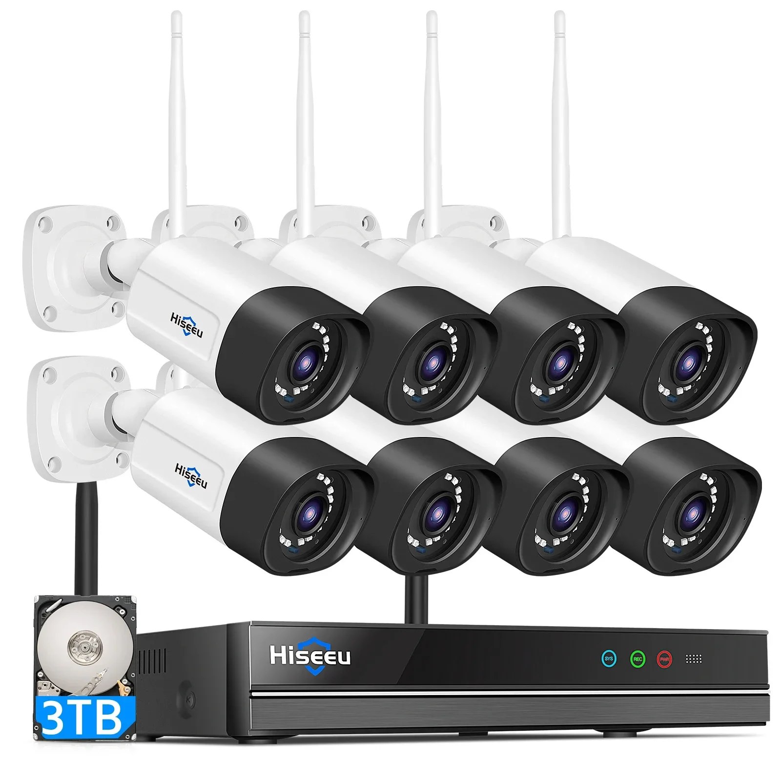 Hiseeu 3mp Draadloos Cctv Camerasysteem 2-weg Audio-Ip Camera Buitenbeveiligingssysteem 8-kanaals Cctv-Systeem