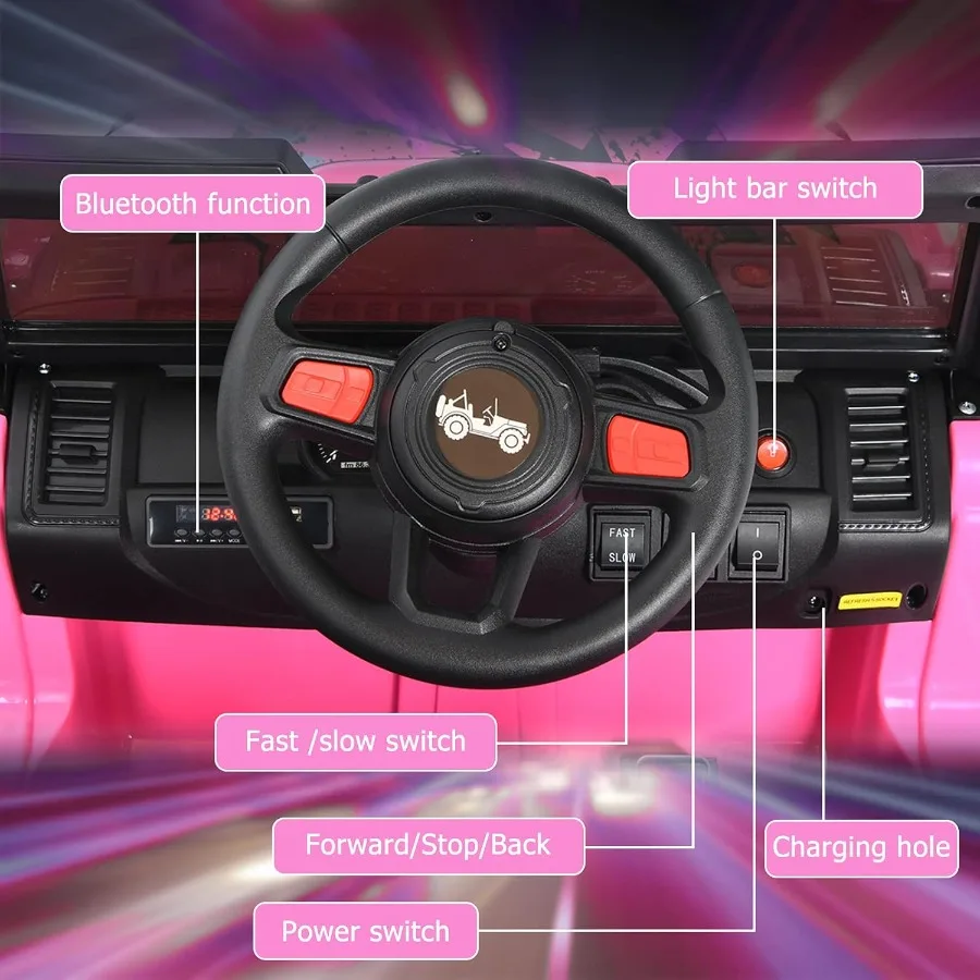 부모님 리모컨이 있는 12V 배터리 전동 트럭 자동차, 3단 속도, 블루투스 음악 라디오, LED 조명 포함