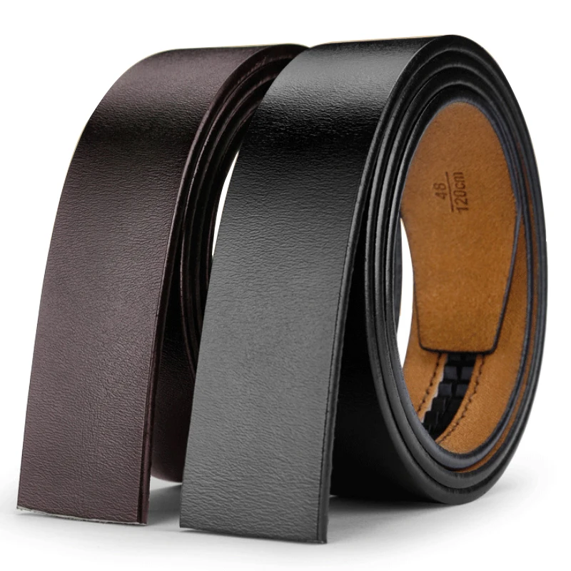 No Buckle 3.5cm Width Genuine Leather Belt Straps Without Automatic Buckle Waist Belts Black Brown Plus Size 130 140 150cm