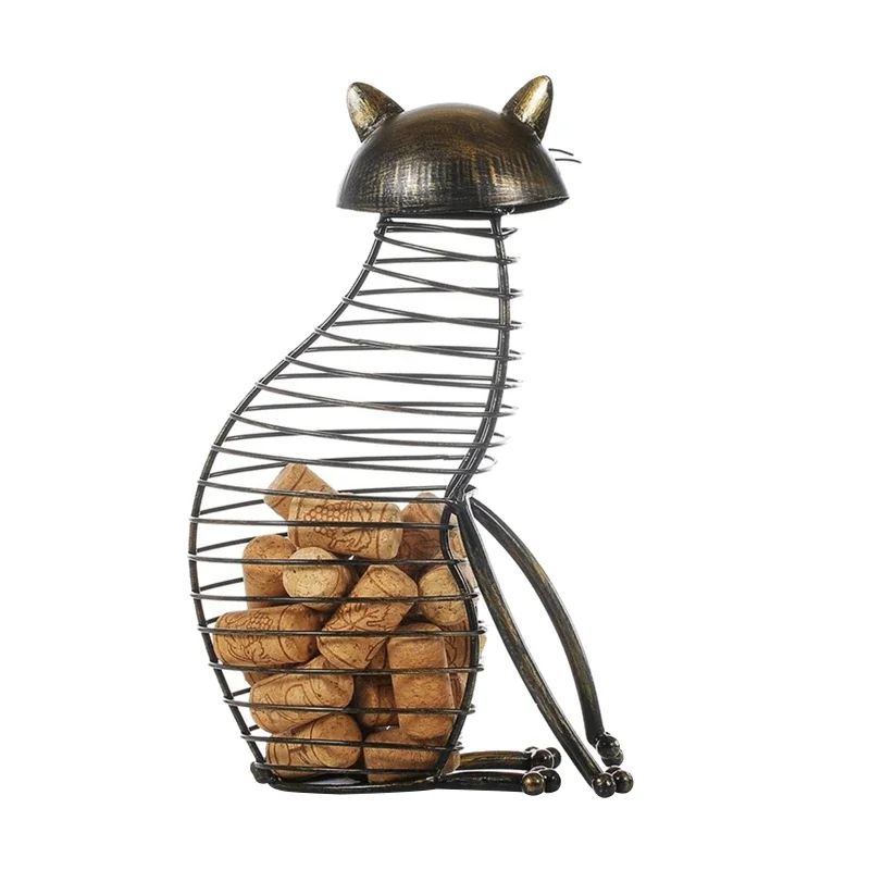 Metal Wine Cork Container Wrought Metal Sculpture Table Decor for Home Bedroom Office Desktop Animal Ornament