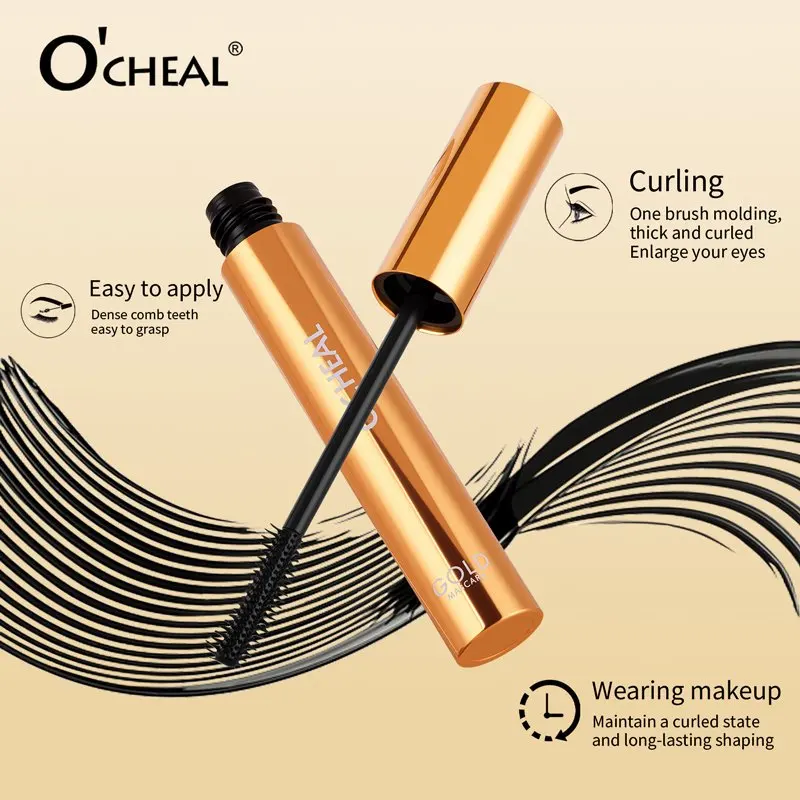 Máscara de pestañas alargadora y rizada de volumen Natural, resistente al agua, de larga duración, moldeadora, sin manchas, de secado rápido, suave, dorada