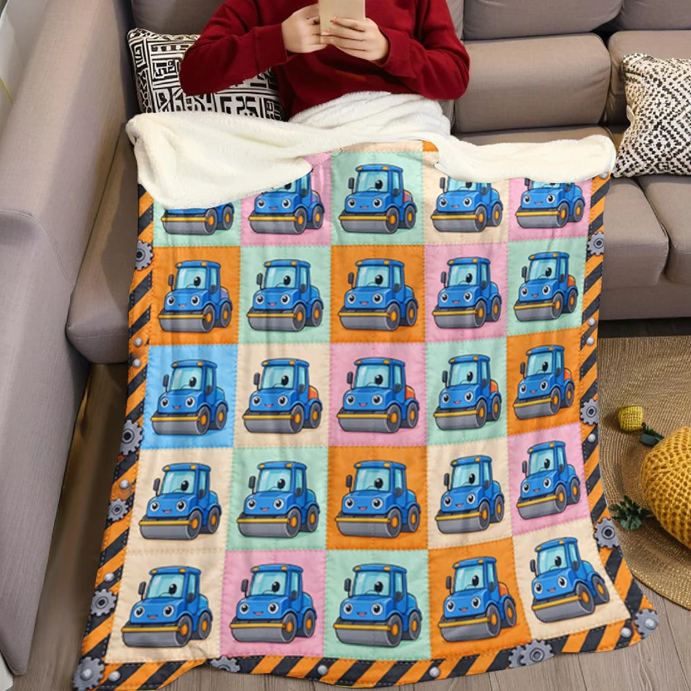 Rescue Trucks Grid Flannel Blanket Perfect for Sofa Office Bed Travel Sleep Read Relax Camping Four Season Use