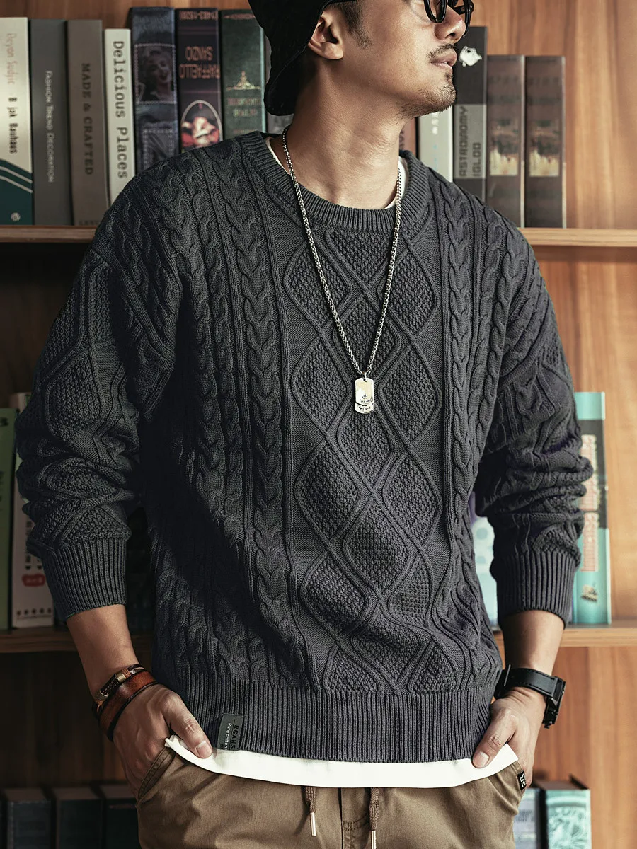 

American Retro Thi Needle Twist Sweater Men's New Sle Loose Knitted Pullover Cotton Blend Warm Casual Faion Ci Wear