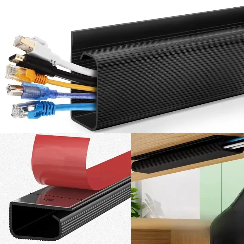 Organizador de cables para debajo del escritorio, 2 uds., 40cm/15,75 pulgadas, Cables de gestión de cables autoadhesivos, pista para el hogar y la Oficina