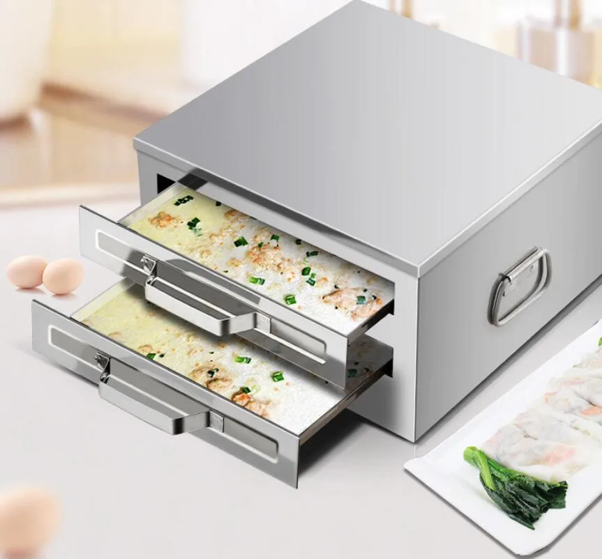 

2 Layers Rice Noodle Rolls Machine with Home 3 Steam Tray 304 Stainless Steel Drawer Type Steamer Induction Cooker and Gas Stove